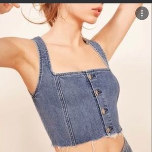 Reformation Raquel denim button down crop top